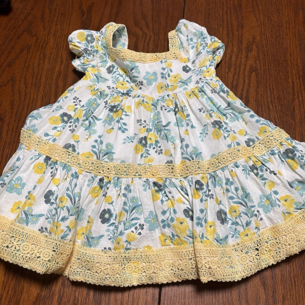 Joie girl's party dress with volume crochet colorful floral 18M yellow